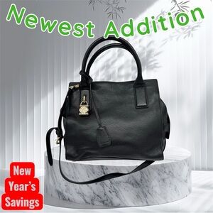 MICHAEL KORS McKenna Black Pebbled Leather Handbag Medium Satchel MSRP $328 EUC